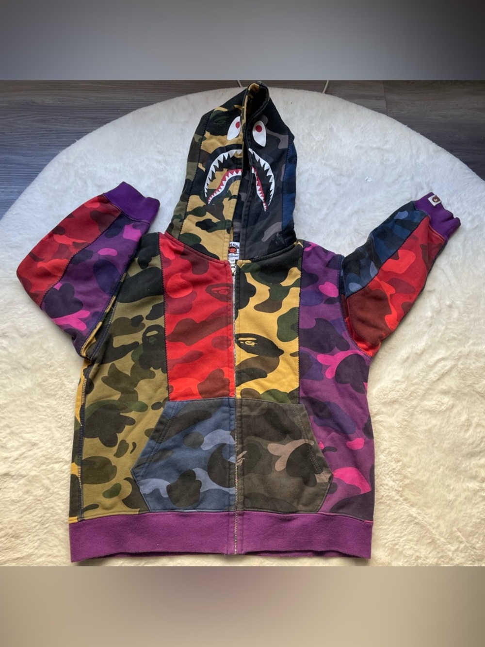 Bape kids Colorblock Camo Shark Hoodie